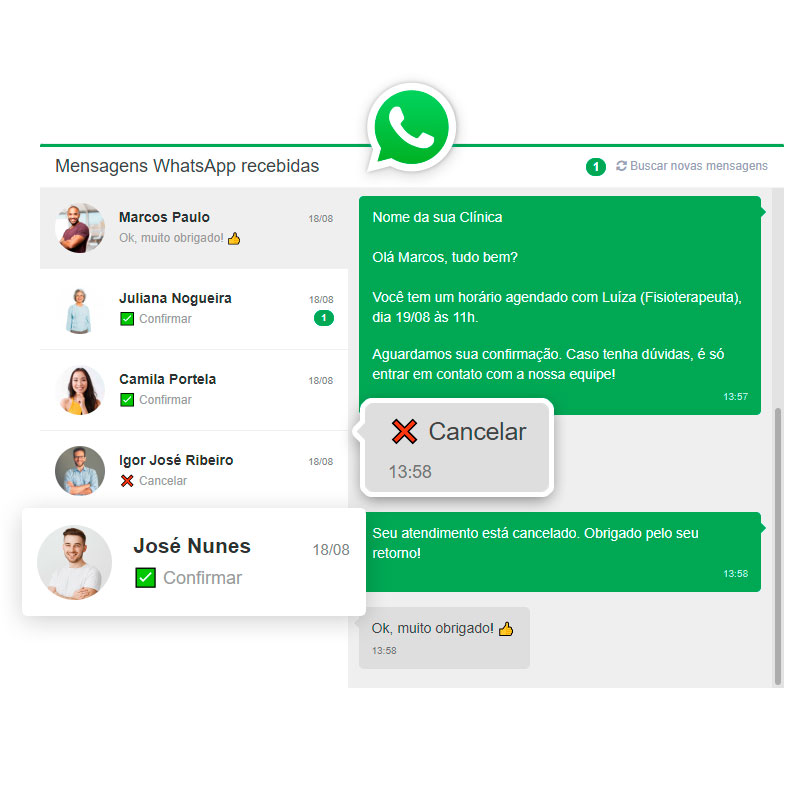 Painel para visualização e gestão de mensagens dos clientes para os lembretes pelo WhatsApp